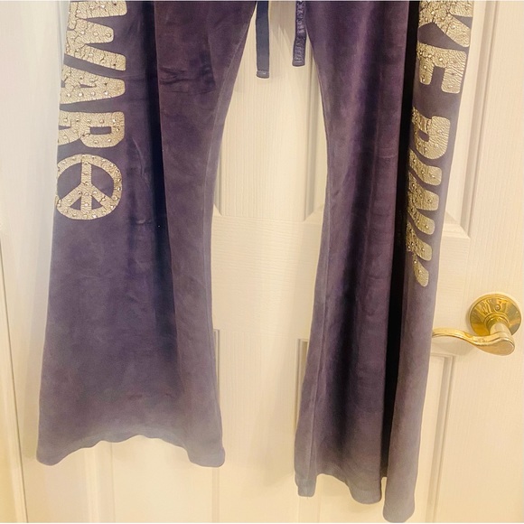 Vintage Victoria’s Secret velour sweatpants. MAKE PINK NOT WAR in bling. - Picture 6 of 7